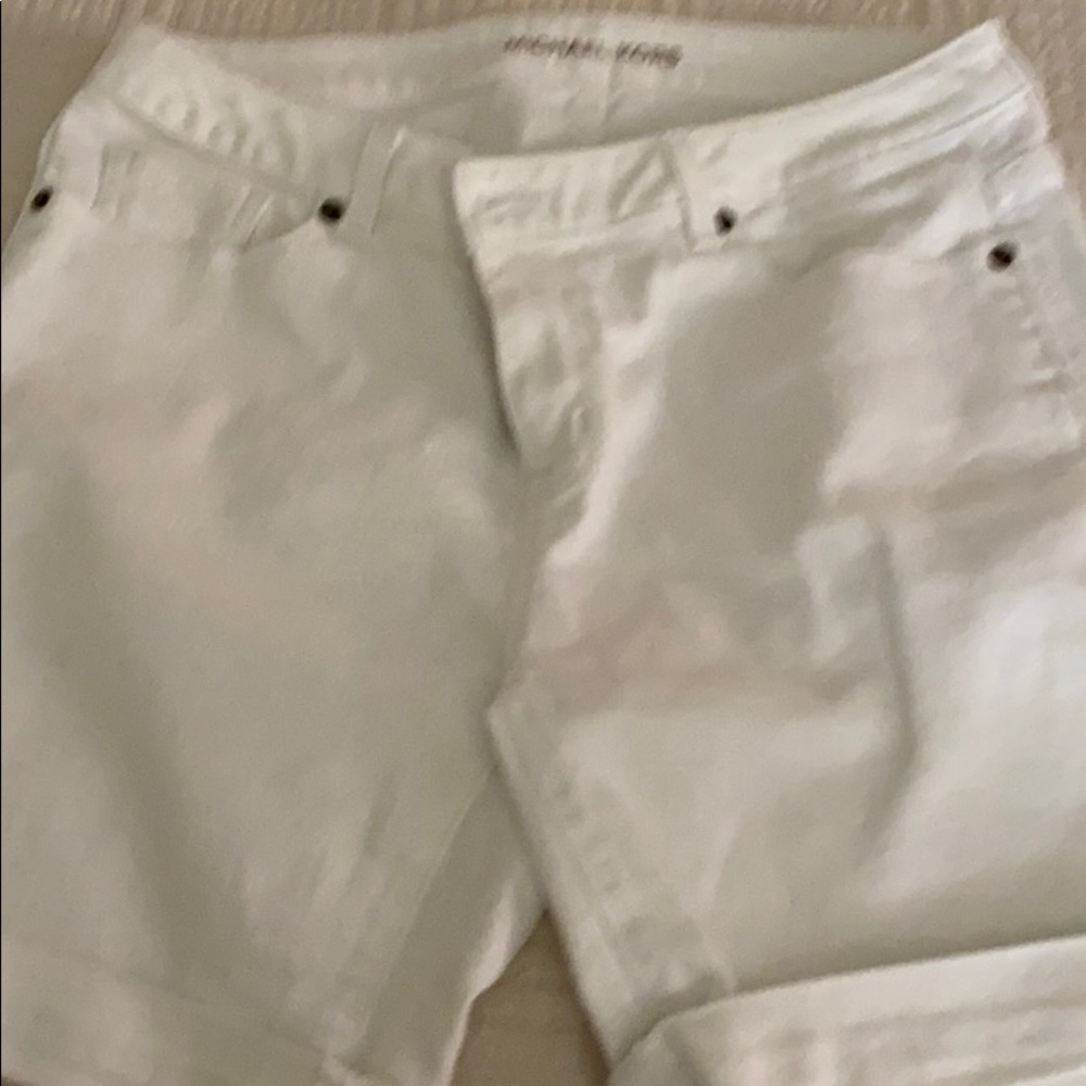 Michael Kors  White cuffed jean shorts.